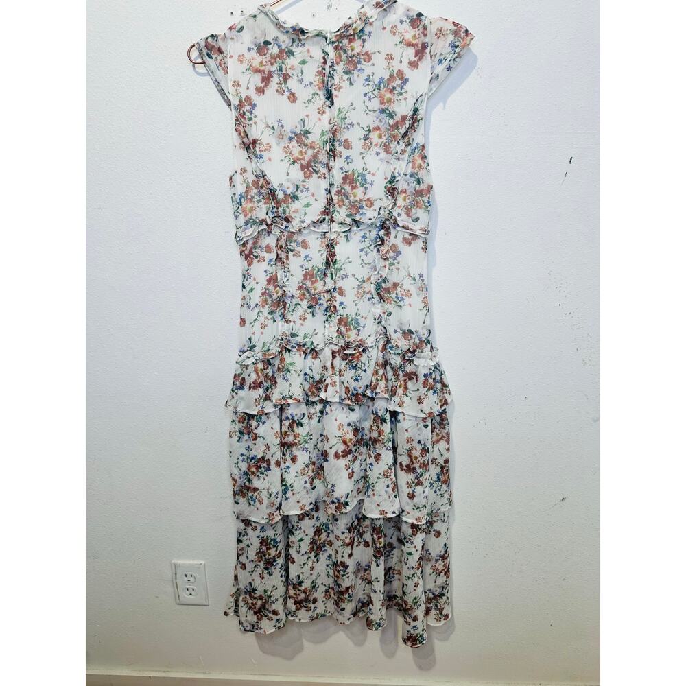 MARISSA WEBB Women's White Floral Ruffles Hourglass V-Neck Midi Dress Size 0 - Picture 8 of 15